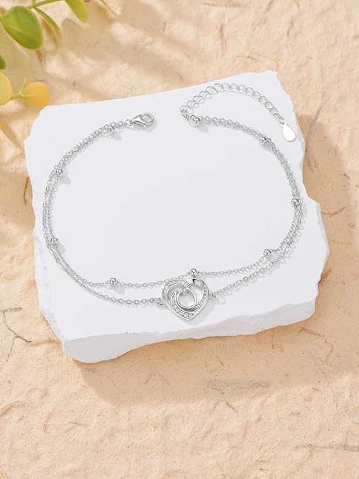 Dorunmo Initial Anklet 925 Sterling Silver Letter A-Z Layered Heart Anklet Beach Jewelry Birthday Gifts for Women