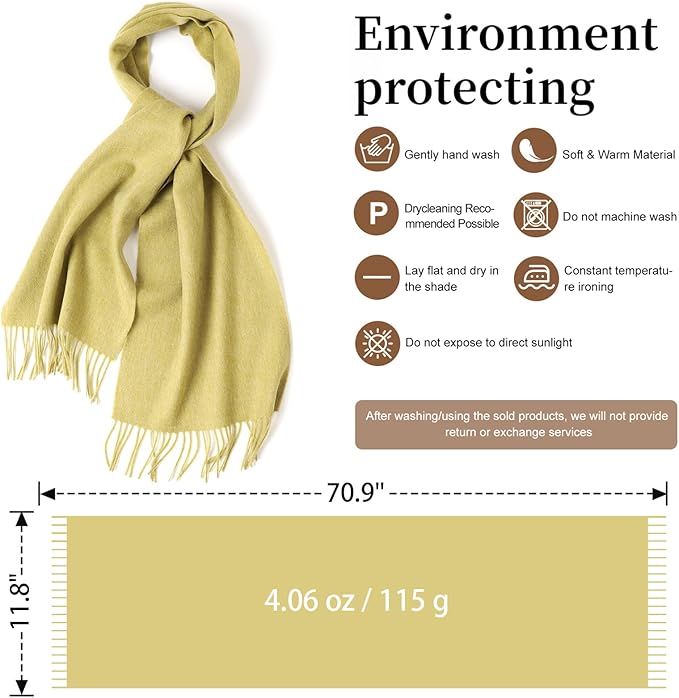 WASALUYA Wool Scarf for Women & Men, 100% Wool Scarves Wrap Shawl with Tassels, Elegant Soft Winter Scarf for Fall and Winter