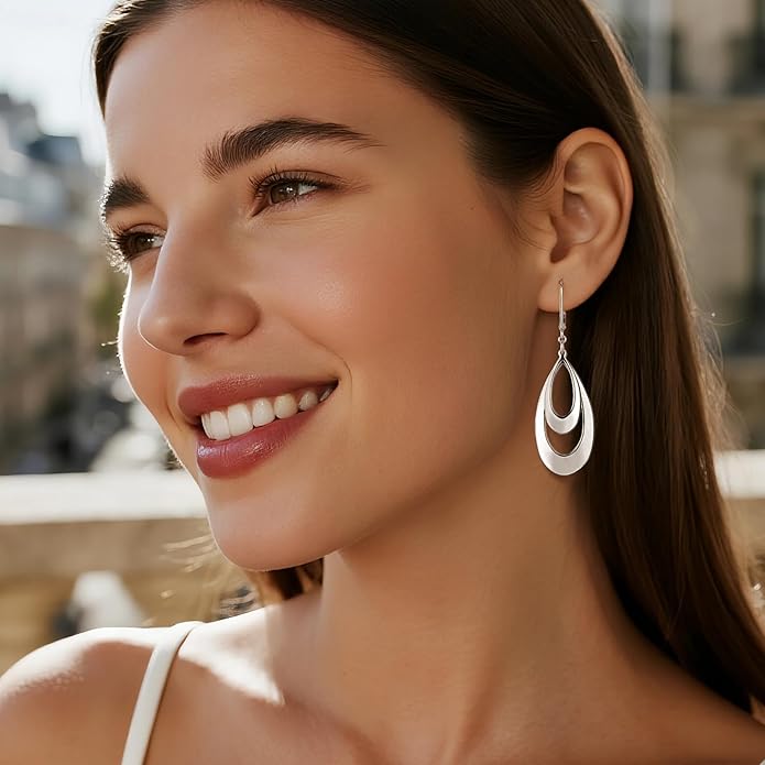 ALEXCRAFT 925 Sterling Silver & 14K Gold Plated Teardrop Dangle Earrings Double Teardrop Leverback Dangle Earrings for Women Hypoallergenic Trendy Prom Fashion Jewelry Gifts
