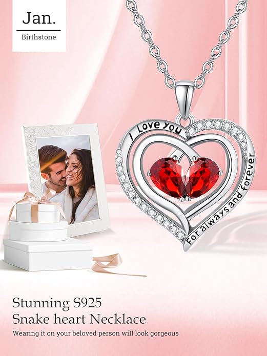 Zeuslia Double Birthstone Necklace Gifts for Wife - 925 Sterling Silver Sunflower/Rose/Crown Cross/Compass/Heart Pendant I Love You Necklace, Anniversary Birthday Gifts for Wife Girlfriend Mom Her