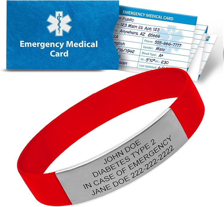 Personalized Medical Alert Bracelet for Men & Women – Custom Engraved Waterproof Silicone Wristband with Stainless Steel ID Plate – Medical ID Bracelet for Allergies, Conditions, ICE Info & Emergency Card
