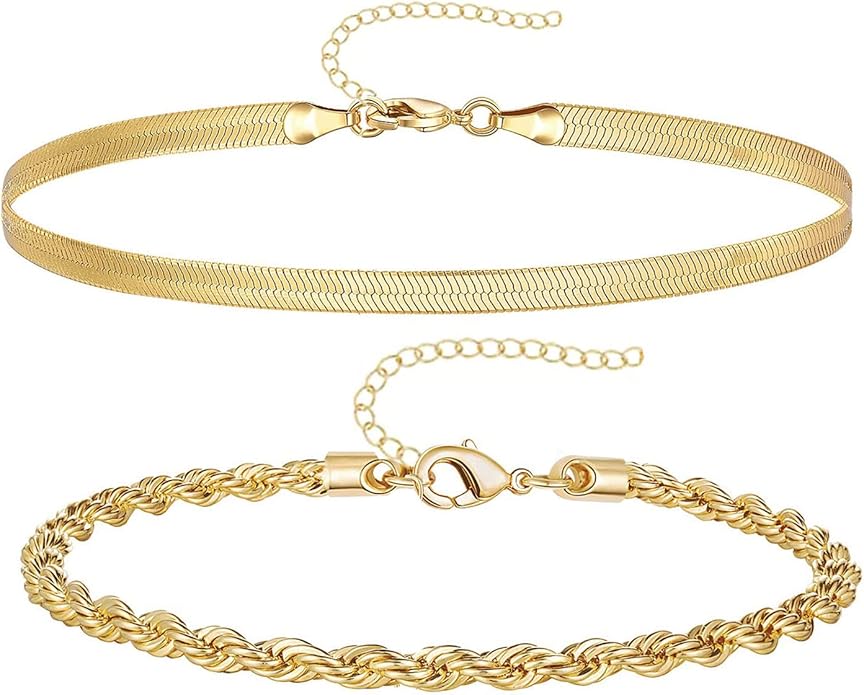 Gold Bracelets for Women Trendy,14K Gold Plated Dainty Stackable Paperclip Cuban Link Chain Bracelets, Simple Cute Cuff Bracelets Jewelry Set Adjustable 7"+2"