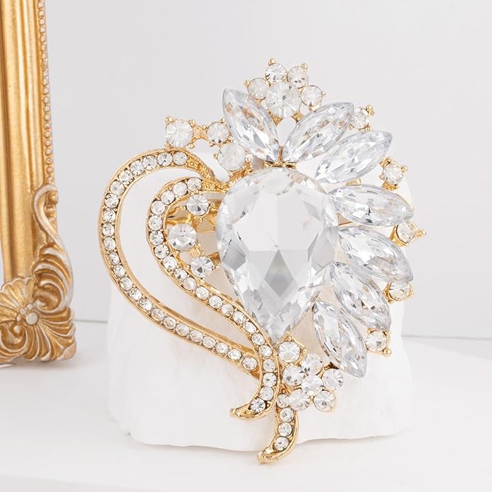 LAXPICOL Vintage Austrian Crystal Elegant Heart Flower Brooch Pin For Women Wedding Broach Pin
