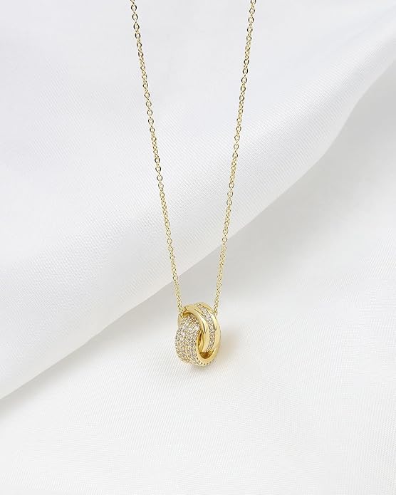 JA.S.JR 14K Gold Plated CZ Minimalist Dainty Pendant Necklace | Gold Necklace for Women | Daily Wear Gold Jewelry