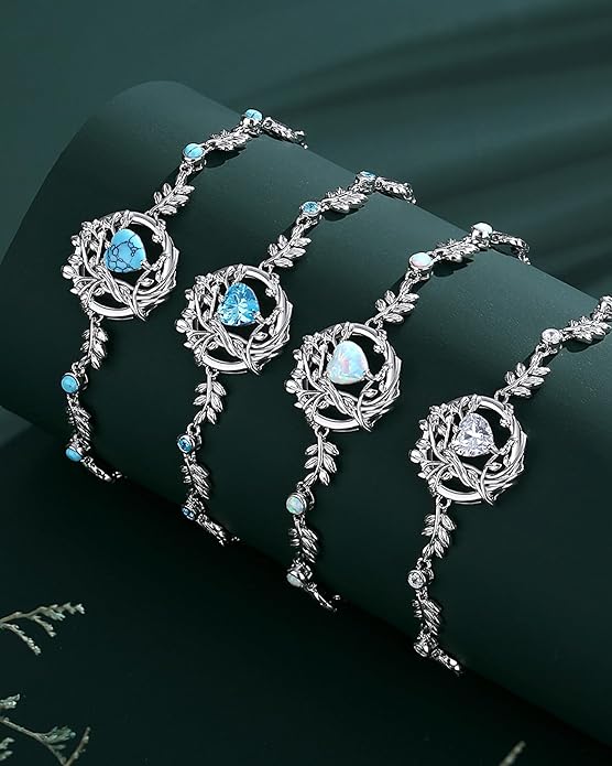 FANCIME Tree of life Birthstone Bracelet for Women Sterling Silver Tree Jewelry Birthstone Charm Bracelet Gemstone Anniversary Birthday Christmas Gifts for Wife Mom Her