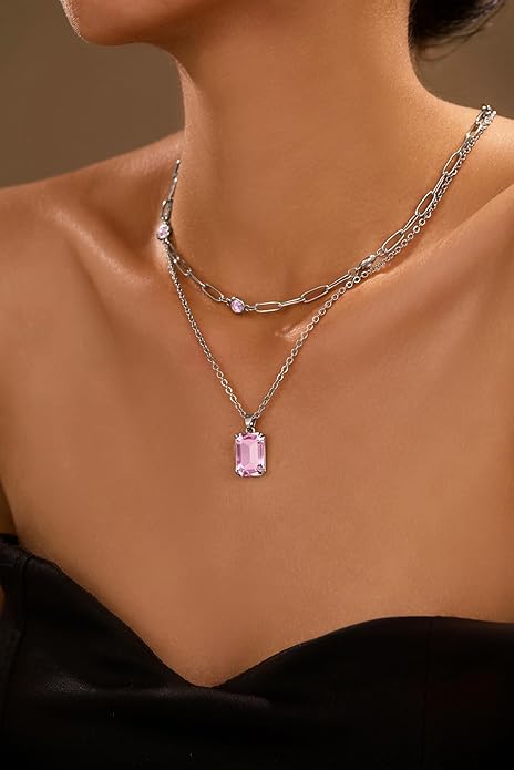 Gold Layered Pendant Necklaces for Women 14k Gold Plated Crystal Choker Necklace Paperclip Rhinestone Necklace Party Prom Jewelry