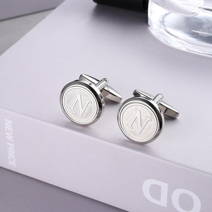 LOYALLOOK Initial Gold Cufflinks for Men Gold Cuff Links Personalized Copper CuffLinks Letter Cufflinks Gift for Groom Husband Father