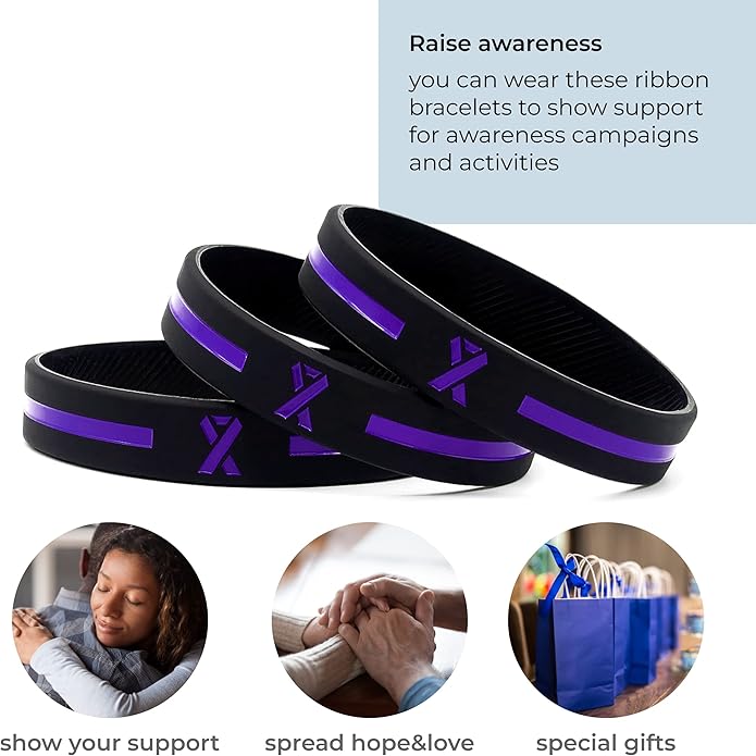 Inkstone Awareness Ribbon Silicone Bracelets (12-pack) - Wholesale Pack of 1 Dozen Unisex Wristbands for Men Women - Cancer Survivor Hospital Gifts Party Favors Giveaways Goodie Bag Items