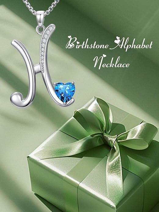 Christmas Gifts for Women Alphabet A to Z Initial Birthstone Pendant Necklaces for Women - 18k White Gold Plated Personalized Name Jewelry Valentine Mothers Day Birthday Gifts for Women Her Girlfriend
