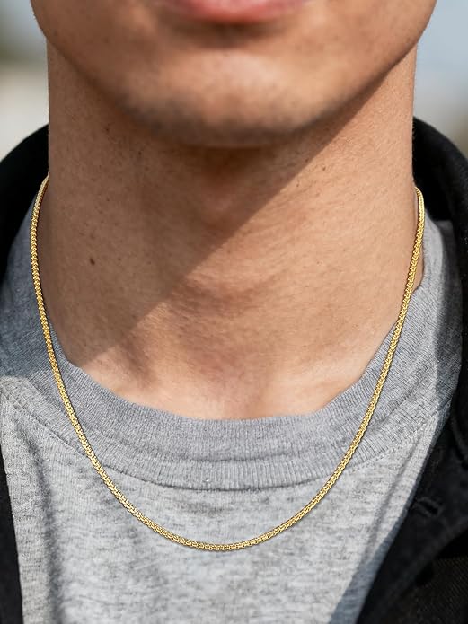 Richsteel Stainless Steel Mens Flat Link Chain Necklace, Black/Gold/Steel Chain for men, 2mm/4mm/6mm Width, No Tarnish & Hypoallergenic Hip Hop Jewelry, 18"-30" Length