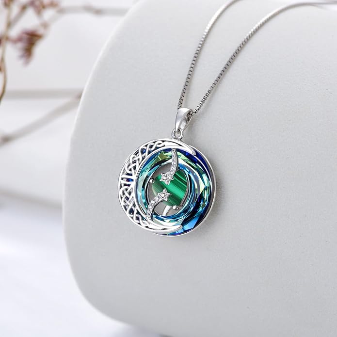 TOUPOP Christmas Gifts Birthstone Necklace 925 Sterling Silver Moon and Star Pendant with Blue Crystal Celtic Moon Jewelry Birthday Gifts for Women Mom Wife Her Daughter