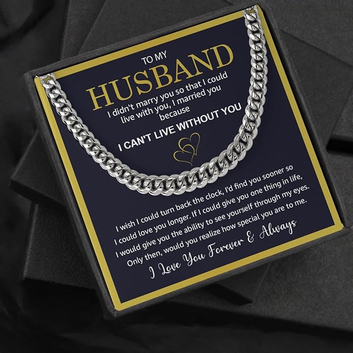 Mapileng Cuban Link Chain Necklace For Husband, Love You This Much To My Husband Classic Steel Jewelry Gift Birthday Christmas Anniversary Jewelry Gifts for Dad Brother Boyfriend Son
