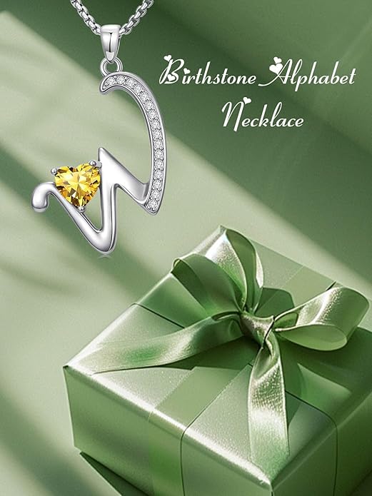Christmas Gifts for Women Alphabet A to Z Initial Birthstone Pendant Necklaces for Women - 18k White Gold Plated Personalized Name Jewelry Valentine Mothers Day Birthday Gifts for Women Her Girlfriend