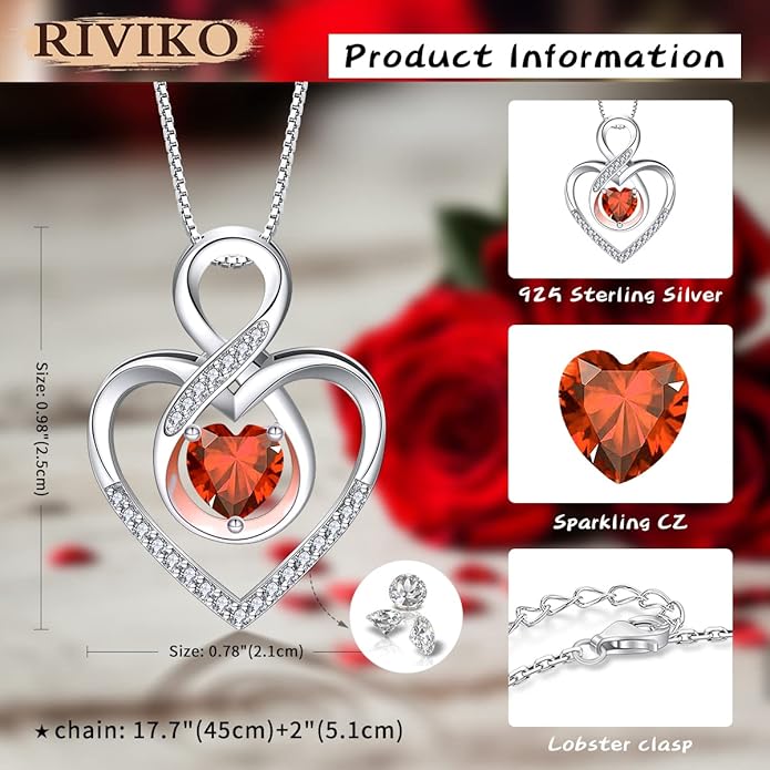 RIVIKO Infinity Heart Symbol Necklace for Women 925 Sterling Silver Love Heart Pendant Valentine's Day Mother's Day Anniversary Birthday Christmas Jewelry Gifts for Women Mom Wife Sister Her Friends