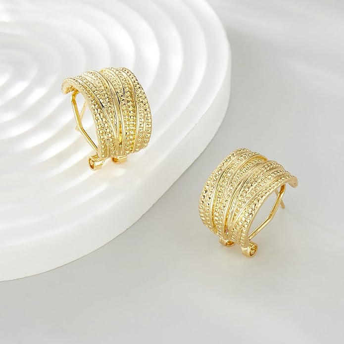 Two Tone Earrings for Women Gold and Silver Crossover Half Hoop Statement Earring Designer Stud Earrings