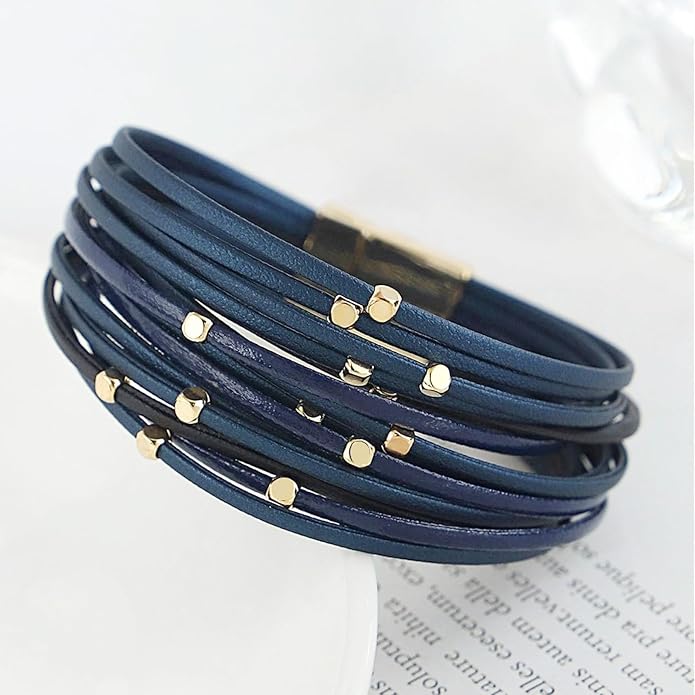 Fesciory Leopard Bracelet for Women, Boho Leather Wrap Multi-Layer Pearl Crystal Bracelet Bangle Jewelry