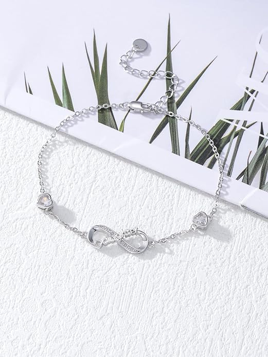 Dorunmo Infinity Bracelet Mom Bracelet 925 Sterling Silver 14K Gold Plated Infinity Heart Anklet for Women Christmas Jewelry Gifts for Wife Mom Daughter