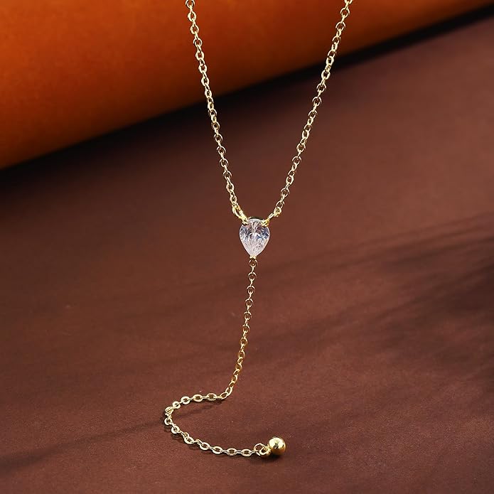 Lariat Gold Necklaces for Women Trendy Dainty Long Necklace 14k Gold Plated/Silver Layered Drop Beaded Chain Necklaces Y-shaped Pendant Necklace Simple Gold Jewelry Gifts