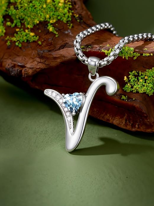 Christmas Gifts for Women Alphabet A to Z Initial Birthstone Pendant Necklaces for Women - 18k White Gold Plated Personalized Name Jewelry Valentine Mothers Day Birthday Gifts for Women Her Girlfriend