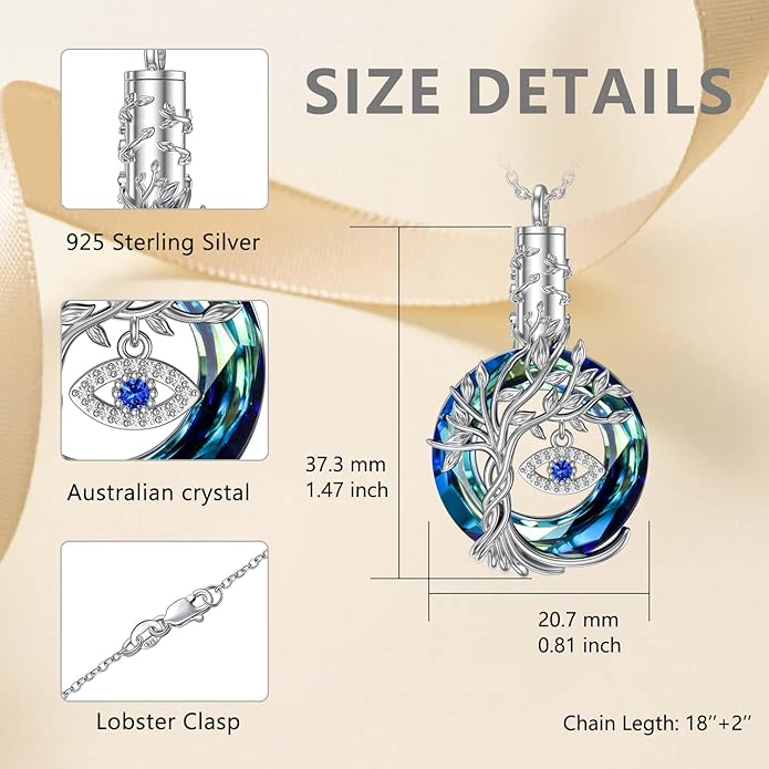 TOUPOP Evil Eye Necklace 925 Sterling Silver Tree of Life Circle Crystal Pendant Necklace Protection Jewelry Amulet Christmas Gifts for Women Her