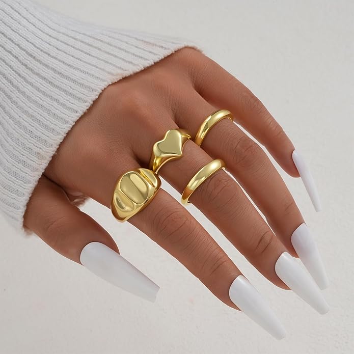 YEEZII Chunky Gold Rings for Women Non Tarnish, 18K Gold Plated Stackable Thumb Ring, Statement Women Rings Set