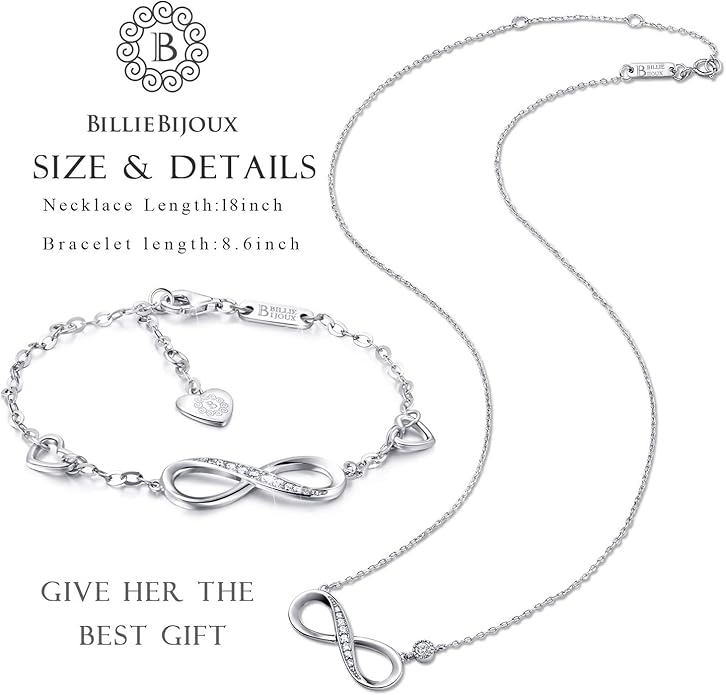 Billie Bijoux 925 Sterling Silver Necklace Bracelet Jewelry Sets Infinity Love Jewelry Sets White Gold Plated Women Necklace Gifts for Women