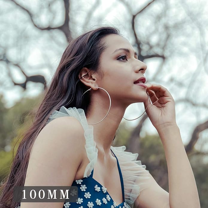 FOCALOOK 14K Gold Plated Lightweight Large Hoops| 2mm Thin Hoop Earrings for Women 30/40/50/70/100mm