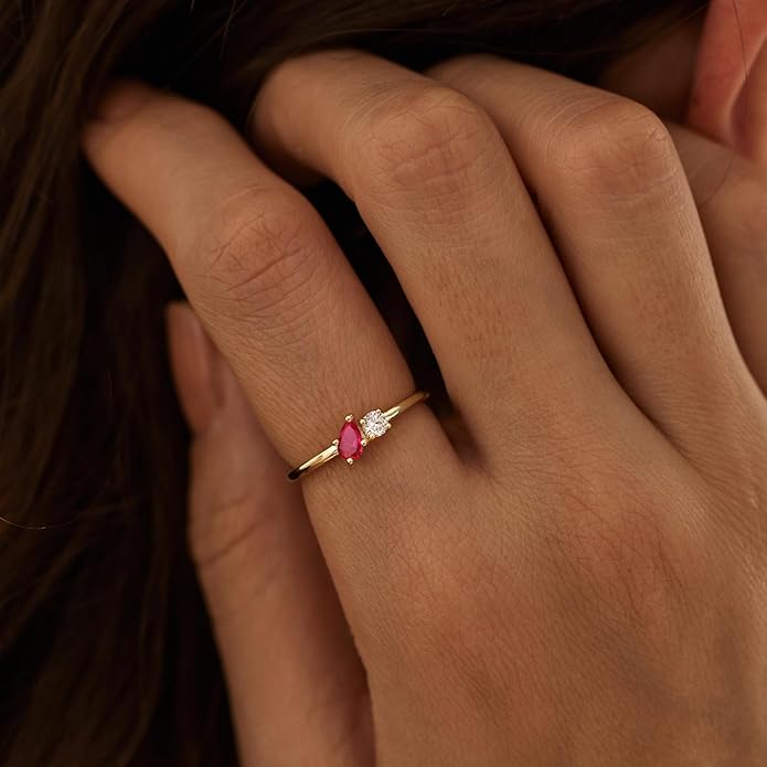JSJOY Birthstone Rings for Women Dainty Emerald Blue Ring Birthday Gifts for Mom Her Gemstones CZ Ring for Teens Gold Rings That Don't Tarnish Adjustable Ring Jewelry Gifts