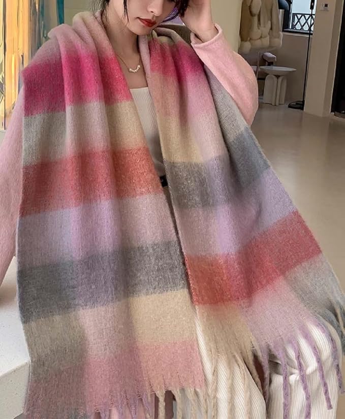 Wander Agio Winter Women Warm Scarf Long Shawl Large Scarves Cold Weather Thick Blanket Scarfs Colorful Plaid