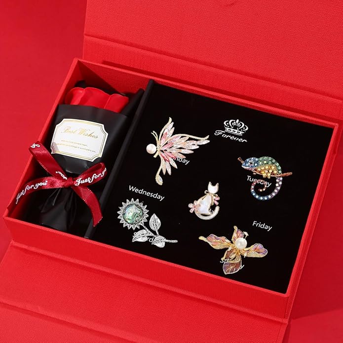 Brooch Set Gift Box for Women Rhinestone Zircon Animal Pin Christmas Birthday Holiday Gift for Wife Girlfriend Mother
