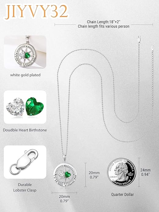 Compass Birthstones Necklace for Women, Exquisite Anniversary Birthday Gifts for Wife Her Double Birthstone Pendant jewelry ‘I'd be Lost Without You’