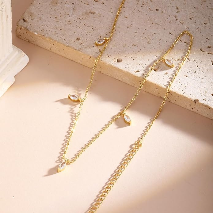 Cubic Zirconia Necklace, Dainty 14k Gold Plated Diamond Necklaces For Women Choker Necklace Simple Gold Plated CZ Jewelry Necklaces for Women Trendy Gifts