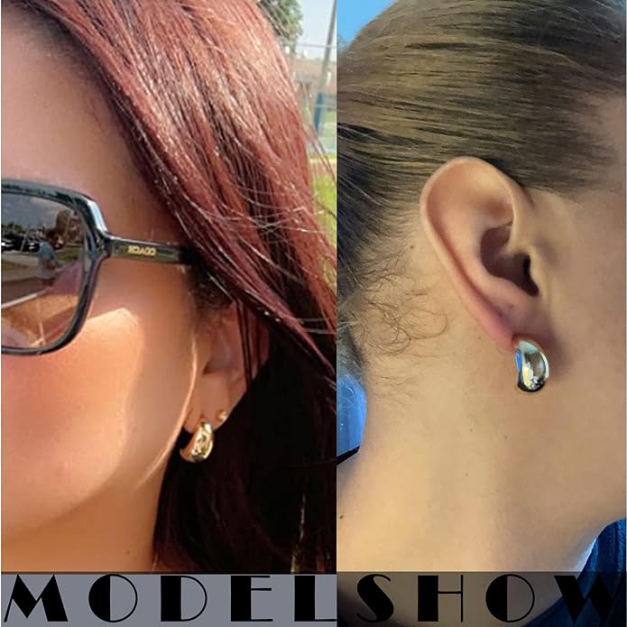 6 Pairs Gold Hoop Earrings for Women, 14K Gold Plated Huggie Hoop Earrings Set Hypoallergenic Lightweight Chunky Open Hoops Jewelry for Gift