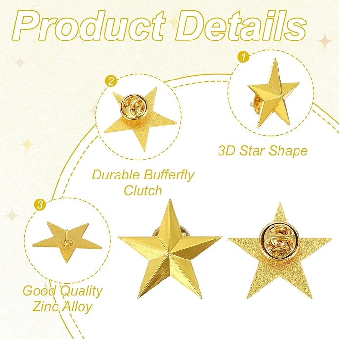 uxcell Star Lapel Pins, Award Pins Star Badge for Men Women Backpacks Hats Jackets Costume Accessories Decorations