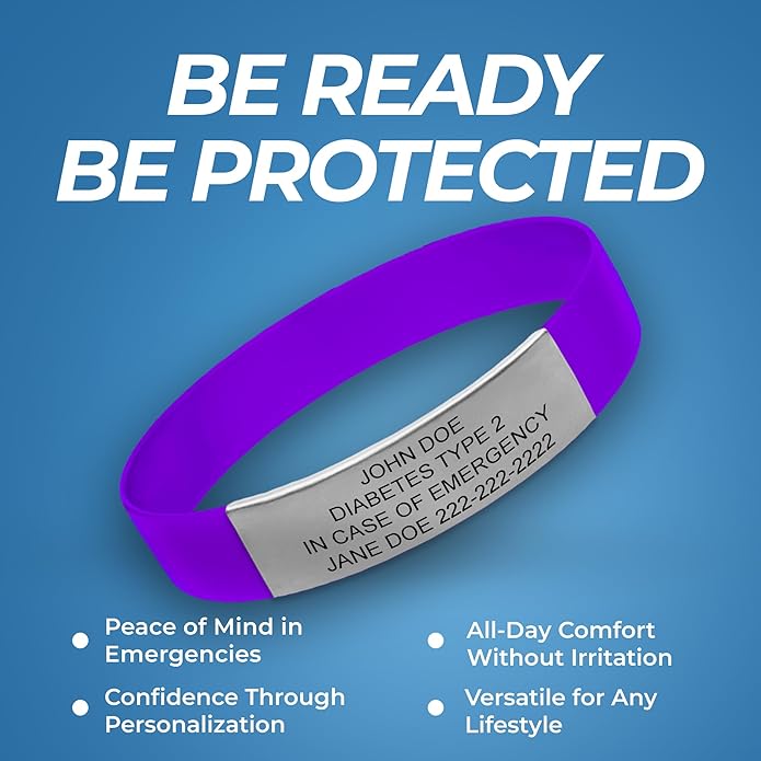 Personalized Medical Alert Bracelet for Men & Women – Custom Engraved Waterproof Silicone Wristband with Stainless Steel ID Plate – Medical ID Bracelet for Allergies, Conditions, ICE Info & Emergency Card