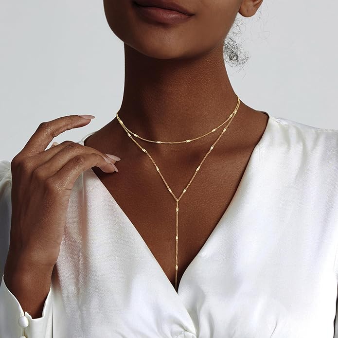HAXIYA Lariat Gold Necklace for Women Dainty Long Necklace 14k Gold Plated/Silver Y-Shaped Pendant Drop Chain Trendy Layered Pearl/Beaded/CZ Necklaces Simple Gold Jewelry For Women Gift