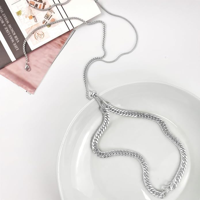 Irregular Y2k Long Y-shaped Necklace with Zircon Inlaid Sparkling Brick Tassel Pendant Double-Layer Chain High-end Fashion Accessory Women's