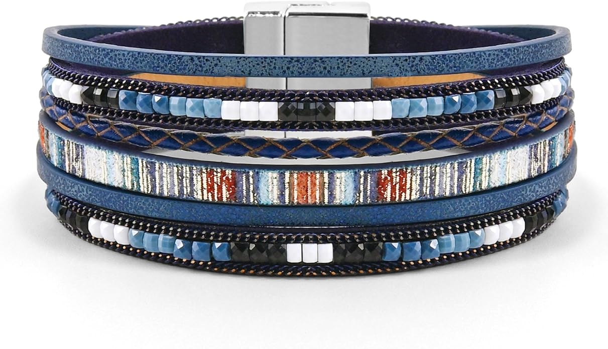 VIBILIA Boho Leather Wrap Bracelets for Women Multi-Layer Bracelets with Strong Clasp Jewelry for Women