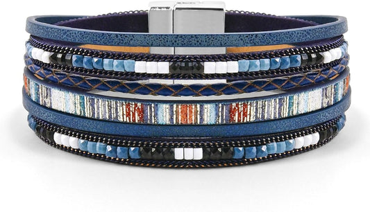 VIBILIA Boho Leather Wrap Bracelets for Women Multi-Layer Bracelets with Strong Clasp Jewelry for Women