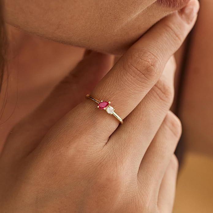 JSJOY Birthstone Rings for Women Dainty Emerald Blue Ring Birthday Gifts for Mom Her Gemstones CZ Ring for Teens Gold Rings That Don't Tarnish Adjustable Ring Jewelry Gifts