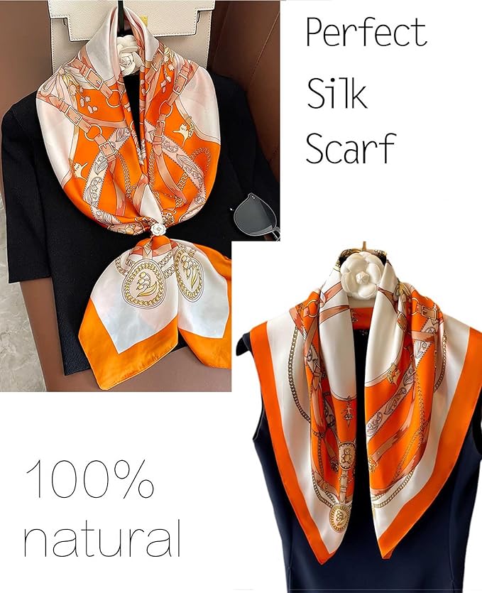 kcctoo 27.5" Mulberry Silk Feeling Head Scarf Women's Fashion Square Neck Satin Scarfs for Bag Hair Scarves Gift