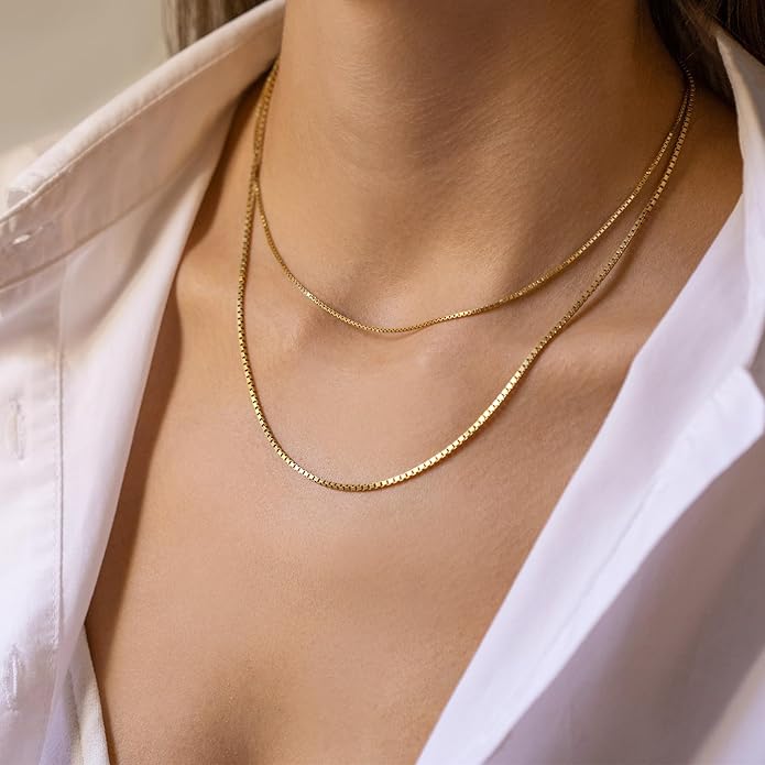 Freekiss Herringbone Necklace for Women,Dainty Gold Necklace,14k Gold Plated Snake,Gold Chain Choker Necklaces,Simple Gold Layered Necklaces,Gold Jewelry Gift for Women