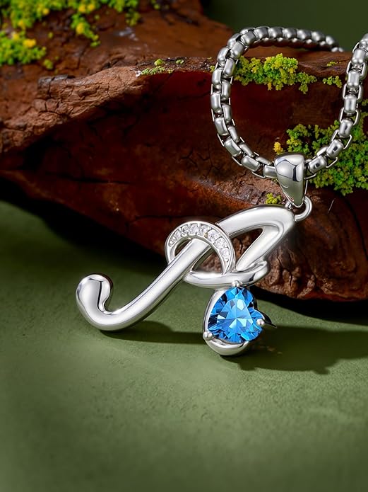 Christmas Gifts for Women Alphabet A to Z Initial Birthstone Pendant Necklaces for Women - 18k White Gold Plated Personalized Name Jewelry Valentine Mothers Day Birthday Gifts for Women Her Girlfriend