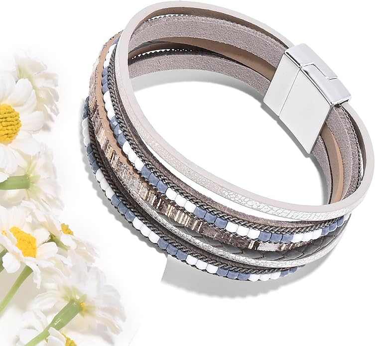 VIBILIA Boho Leather Wrap Bracelets for Women Multi-Layer Bracelets with Strong Clasp Jewelry for Women