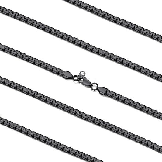 FaithHeart Mens Black/Silver/Gold Stainless Steel Flat Box Link Chain Necklace, Stylish 2/4/6/8mm Width Box Chains Necklaces for Men Non Tarnish Hip Hop Chain Jewelry Gifts,14"-30" Length