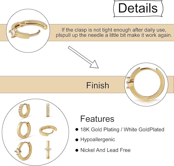 micuco 3 Pairs Small Hoop Earrings Set for Women, 14K Gold Plated Huggie Hoop Earrings for Men, Tiny Cartilage Hypoallergenic Earring Set