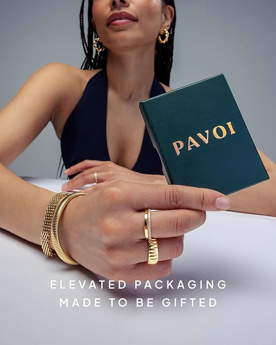 PAVOI 14K Gold Plated Cubic Zirconia Twisted Rope Eternity Band for Women