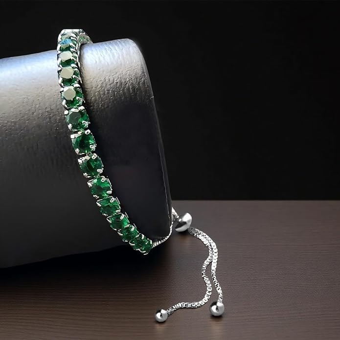 Italian Sterling Silver Women's Tennis Bracelets | Ladies' Sterling Silver Rope Adjustable Bracelet with Crystals | Gift for She