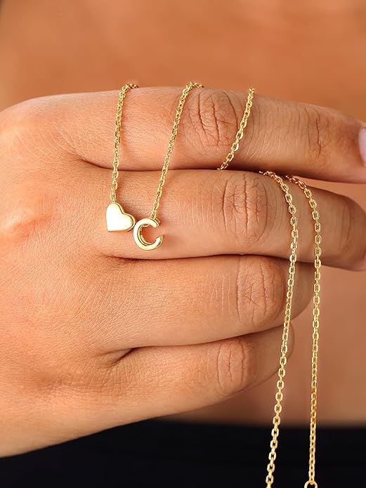 ChicSilver 925 Sterling Silver Heart Initial Necklaces for Women -Dainty Personalized Heart Pendant Letter Alphabet Necklace for Women