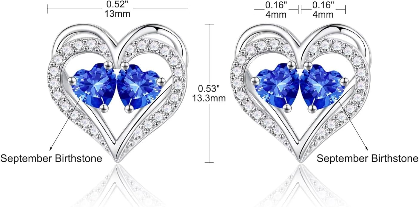Iefil Birthstone Earrings for Women - 925 Sterling Silver Heart Earrings Anniversary Birthday Gifts for Women Wife Girlfriend Mom